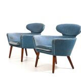 Rare Pair of Danish Easychairs in Teak & Mohair 1950s