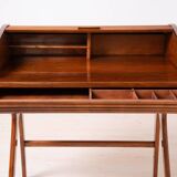 Midcentury Desk with Roll-Top, Walnut Veneer, 1950s, Fully Restored