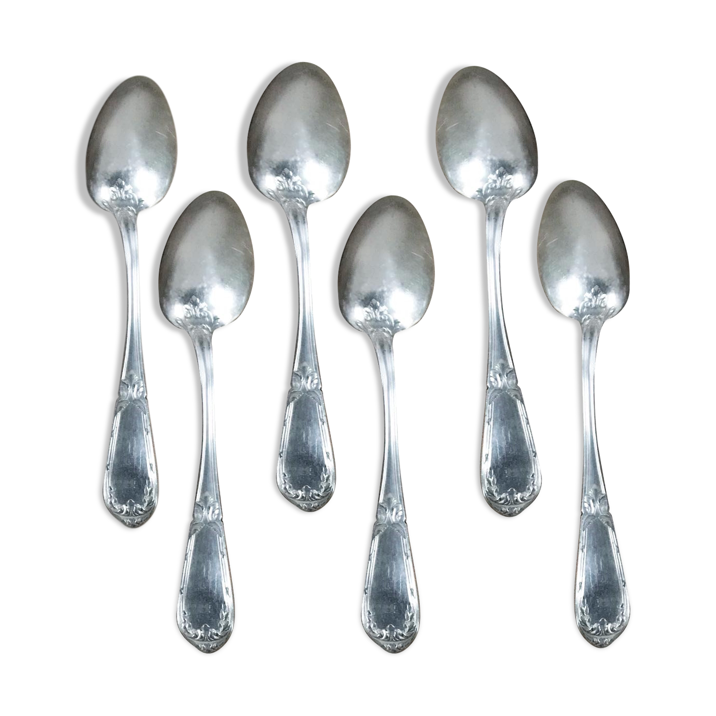 Set of 6 silver metal spoons
