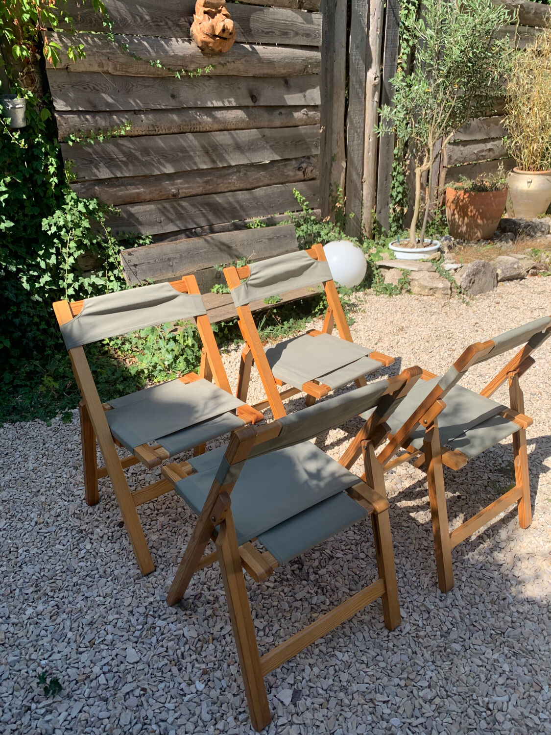 Set of 4 foldable chairs in pine 60s