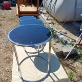 3 Vintage Nesting Tables Chrome and Smoked Glass