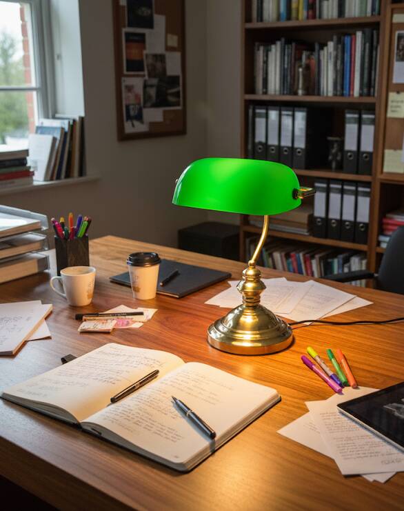 Lampe vintage de banquier en verre opalin vert