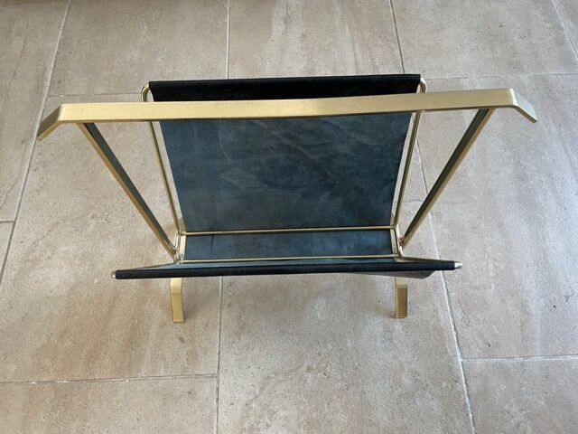 Gold and leather metal magazine rack 1950