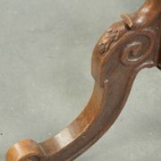 Antique tall oak plant/side table with wood carving and a turned leg