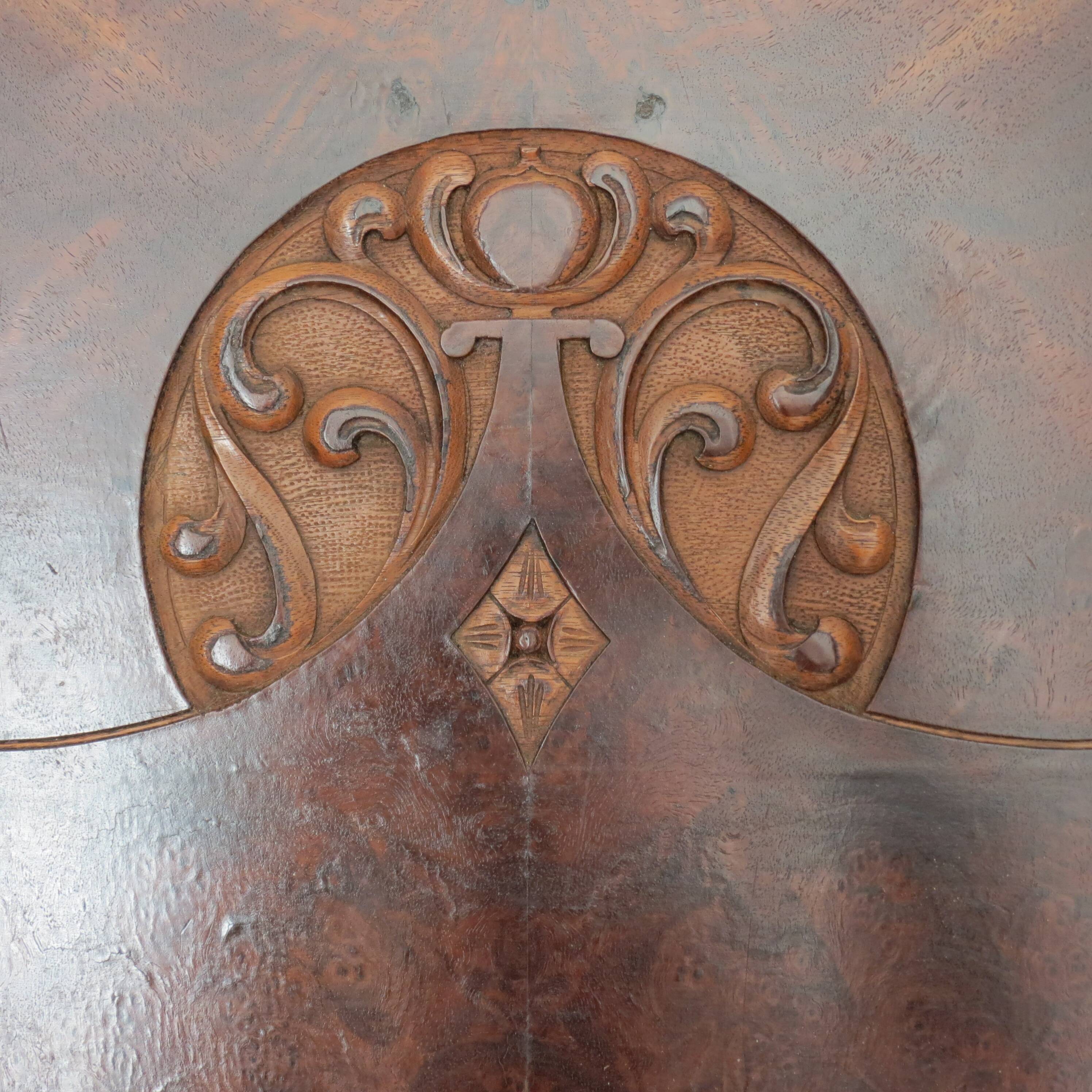 Art Nouveau Secessionist Carved Burr Walnut Wood Wall Hanging 1900