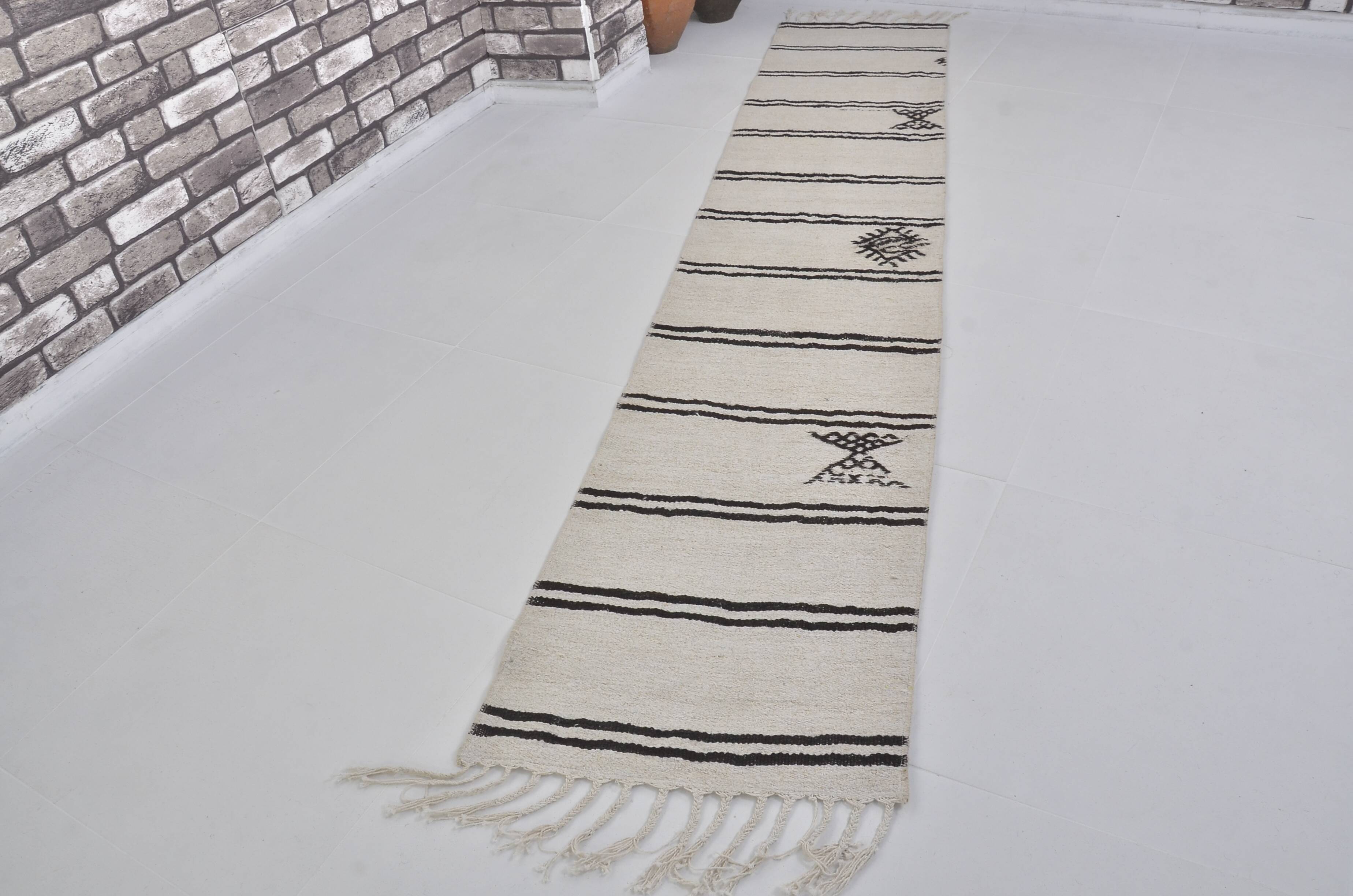 Vintage White Antique Hemp Kilim Runner sku3885
