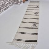 Vintage White Antique Hemp Kilim Runner sku3885