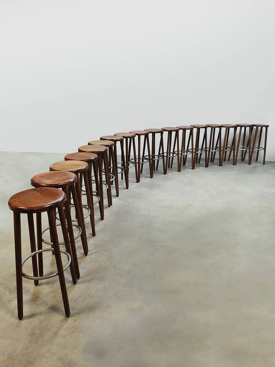 Tabourets de bar vintage en bois français 17x 1970
