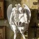 Fine bisque porcelain holy water font with two angels, antique, 1900-1930, Germany