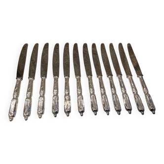 12 silver-plated metal lunch knives, SFAM silversmith, Russian handle, 16.9cm