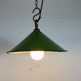 Industrial British Green Enamel Factory Pendant Lamp, 1950s