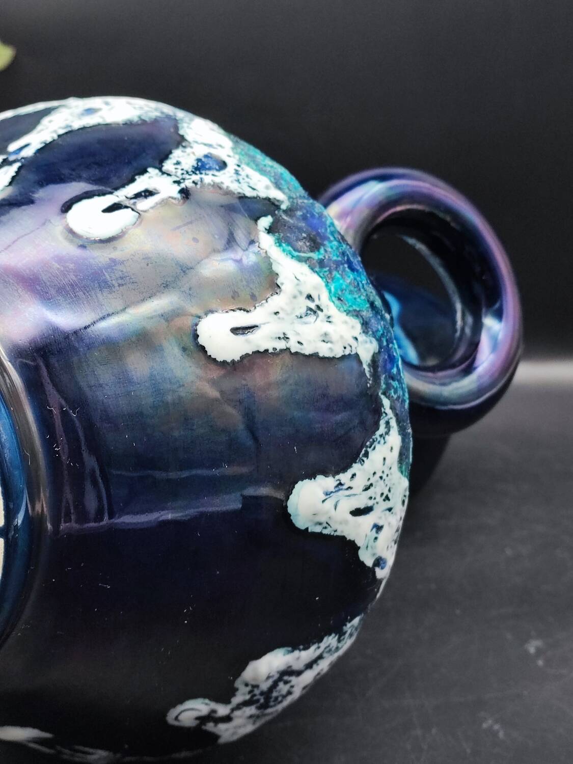 Vallauris vintage iridescent blue fat lava vase?