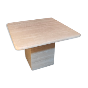 Table basse italienne carrée en travertin 1970