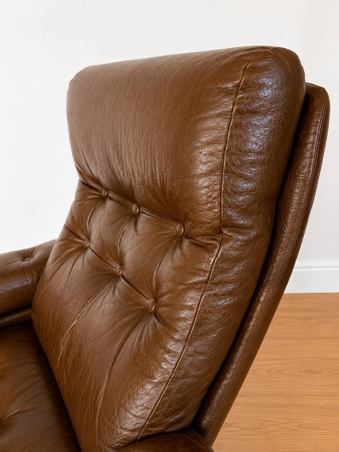 Vintage Danish mid-century brown leather swivel chair 1970s
