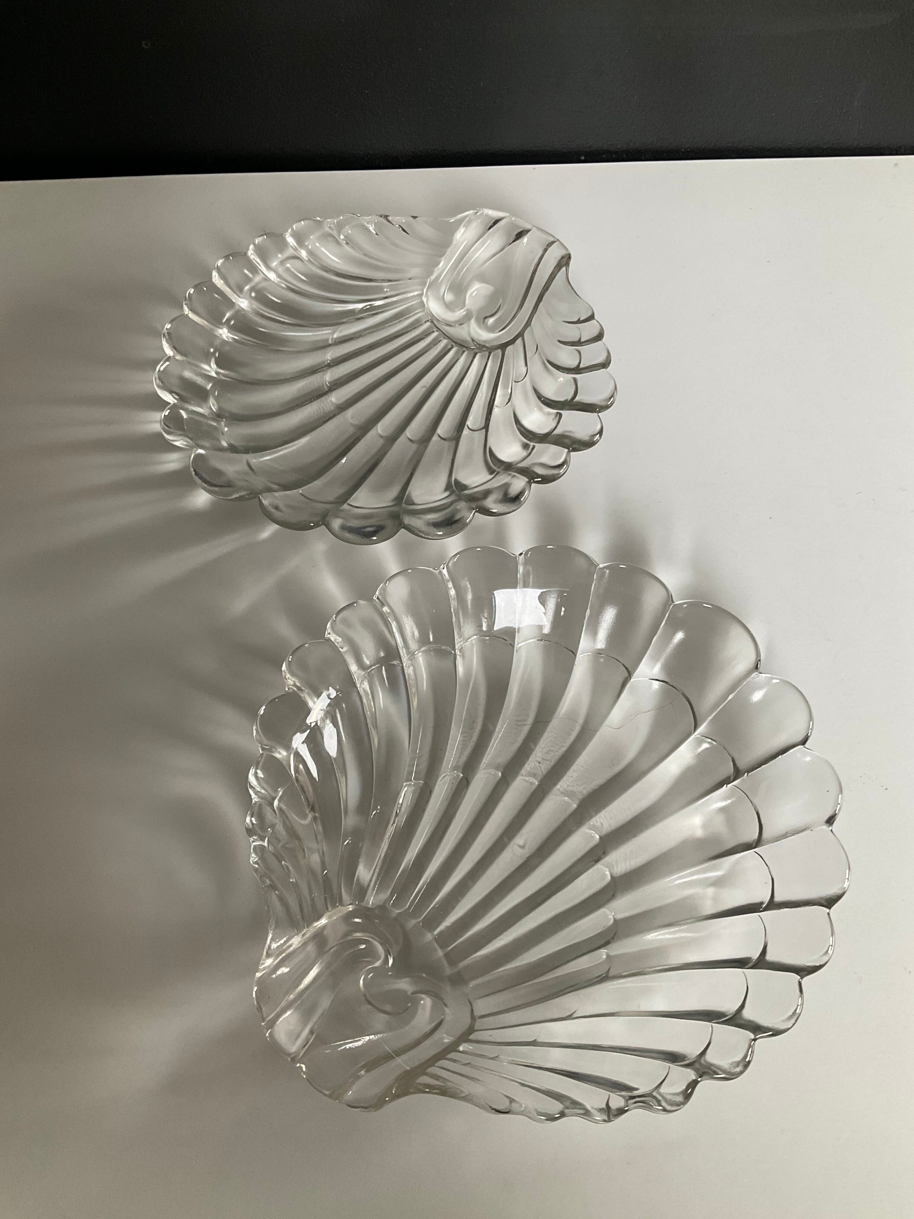 Pair of vintage shell glass trinket dishes