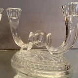 Pair of Val Saint Lambert crystal table end candlesticks