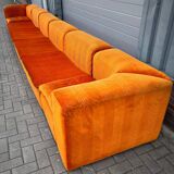 Grand canapé sectionnel Mid-Century composé de 6 éléments en velours orange