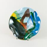 Multicolore glazed ceramic bowl, XL size, signed, Spanish mid-century design (60s-70s) ideal fruit centerpiece