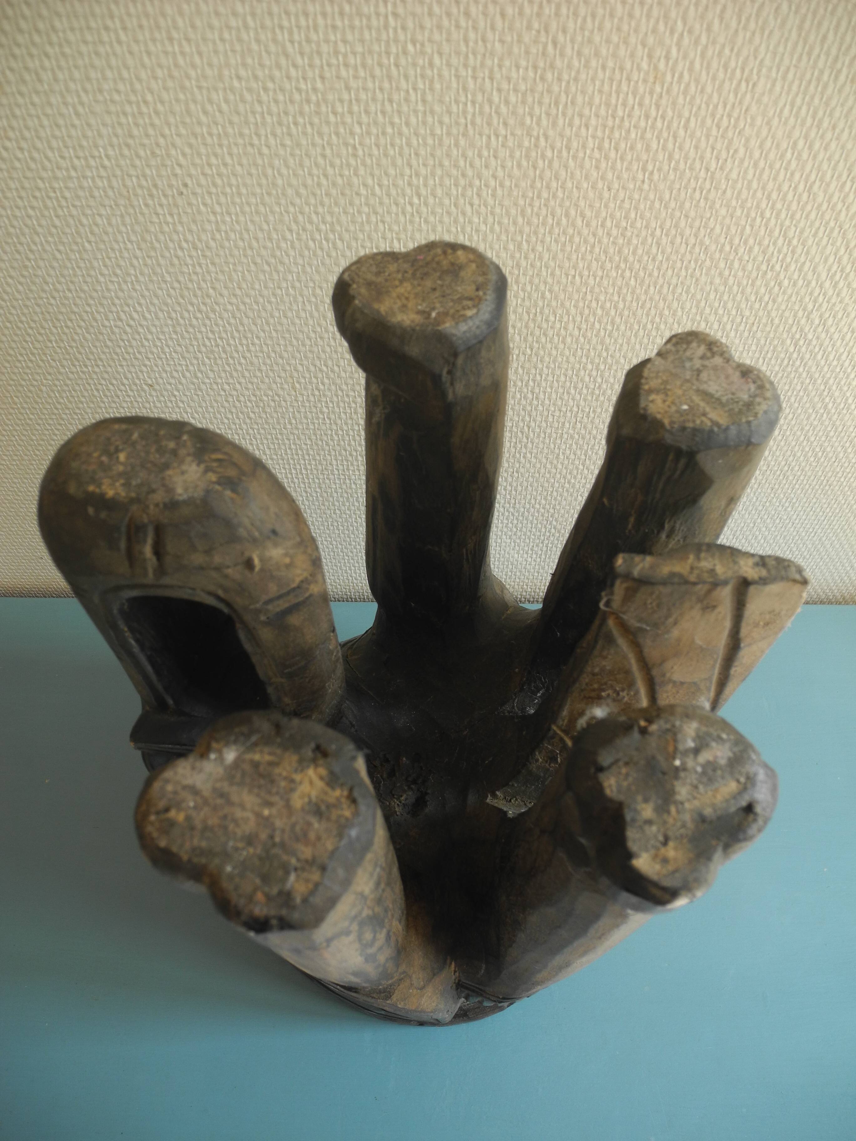 elephant stool plant holder vintage African art 50s
