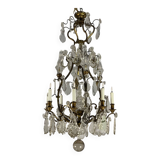 Bronze cage chandelier adorned with cut crystal pendants, 12 lights