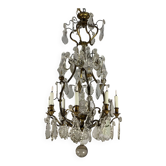 Bronze cage chandelier adorned with cut crystal pendants, 12 lights