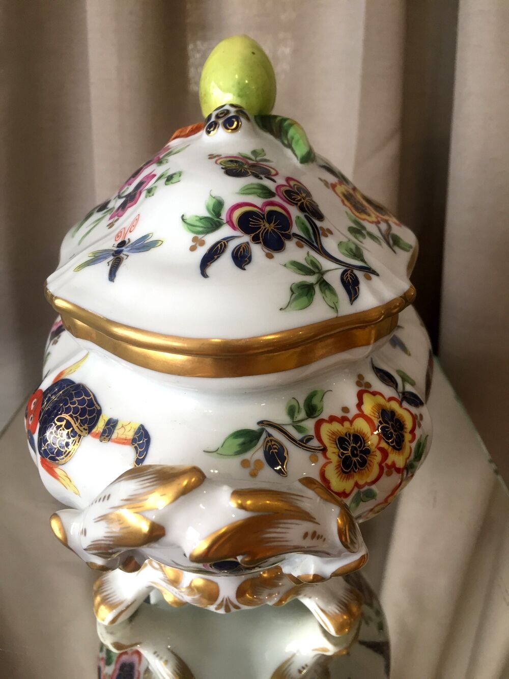 Soupiere or legumier in porcelain painted at home le tallec paris france floral decor