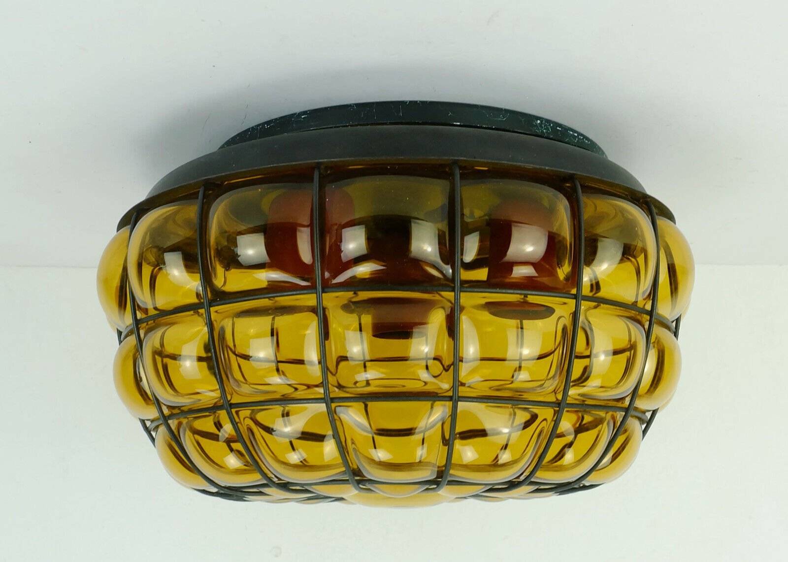 Ceiling lamp amber glass and metal 1970