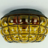 Ceiling lamp amber glass and metal 1970