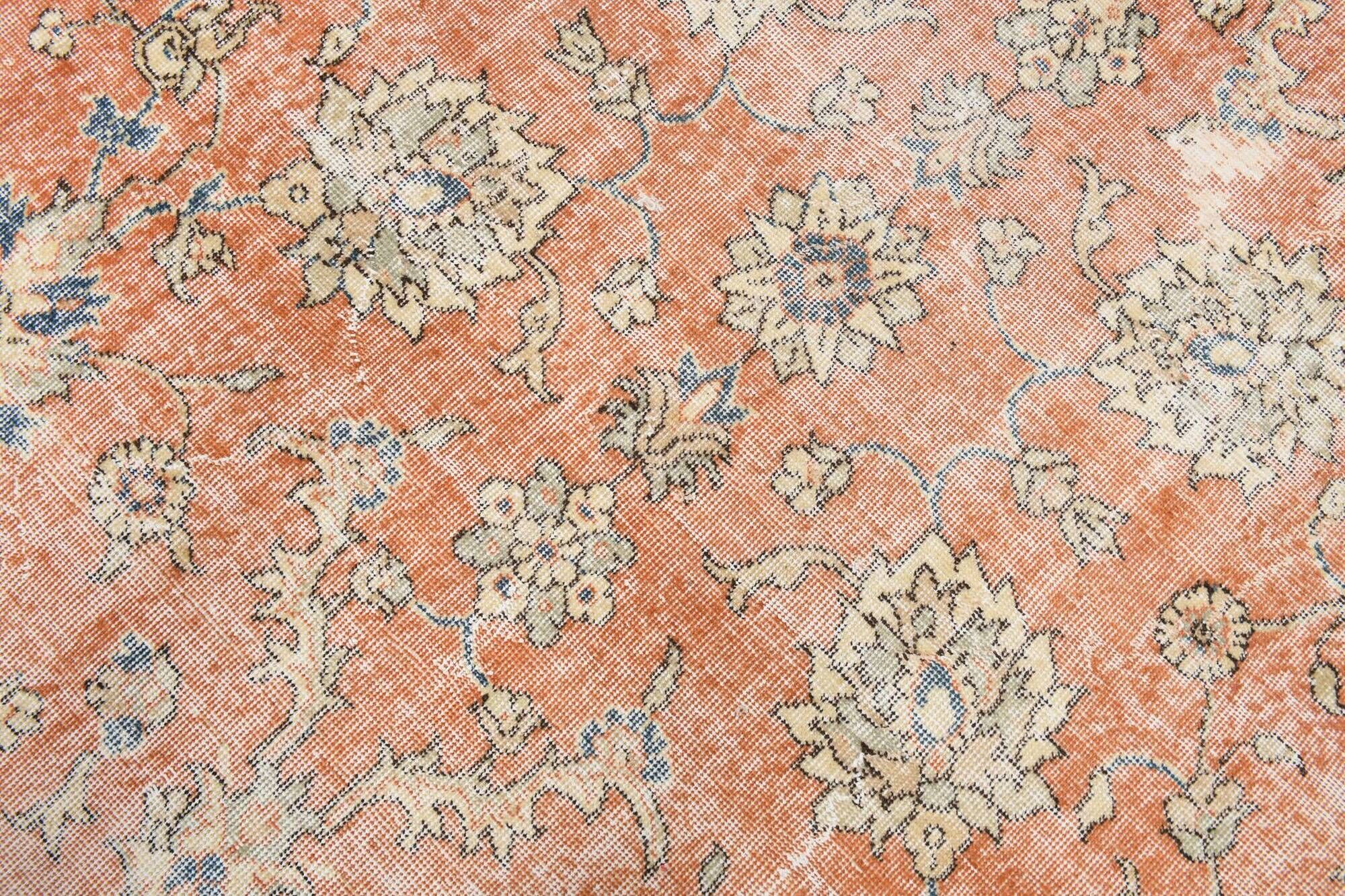 8x11 Orange & Blue Bordered Turkish Vintage Rug, Rugs For Bedroom, Antique