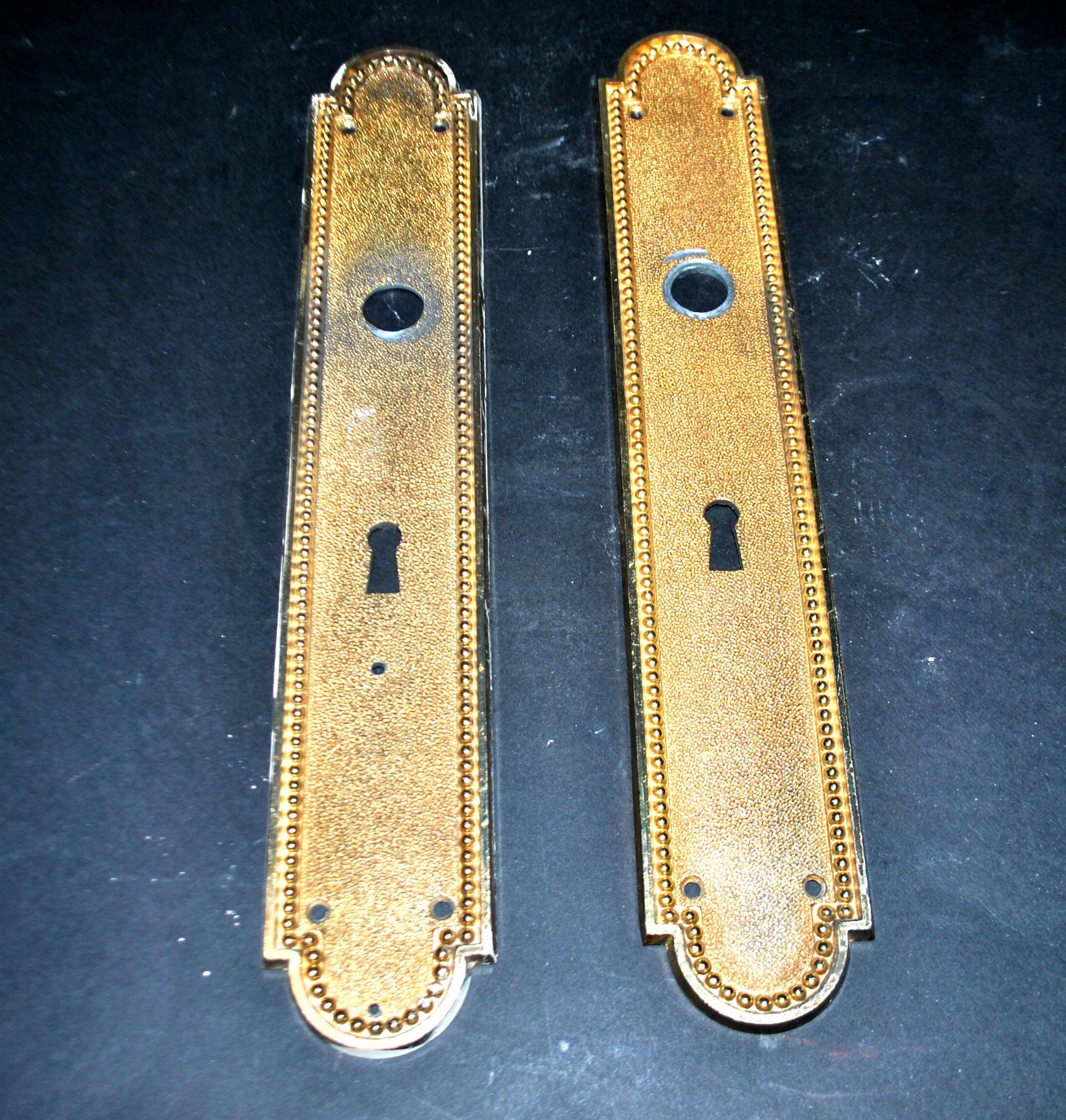 Set of 2 vintage hardware handle lock entries in gold-plated brass with pearl decor