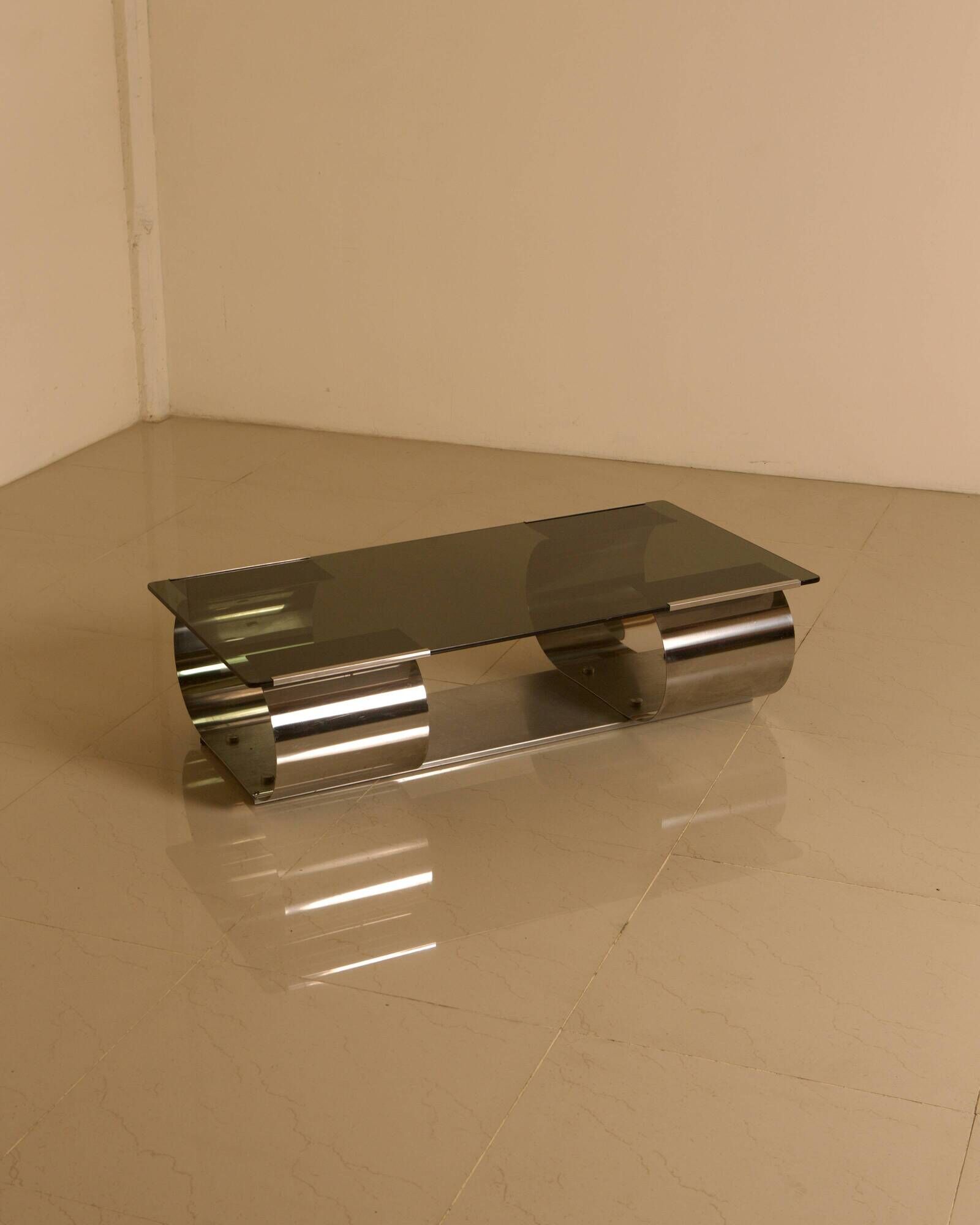 Glass and metal coffee table by Francois Monnet for Kappa Italia 70's