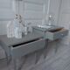 Duo of bedside tables, vintage mismatched verdigris end tables.