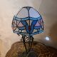 antique wrought iron lamp, 1900 to 1930 with stained glass lampshade soldered with lead