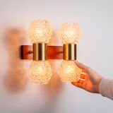 Pair of Swedish wall lamps with teak wood, brass and glass cup shade