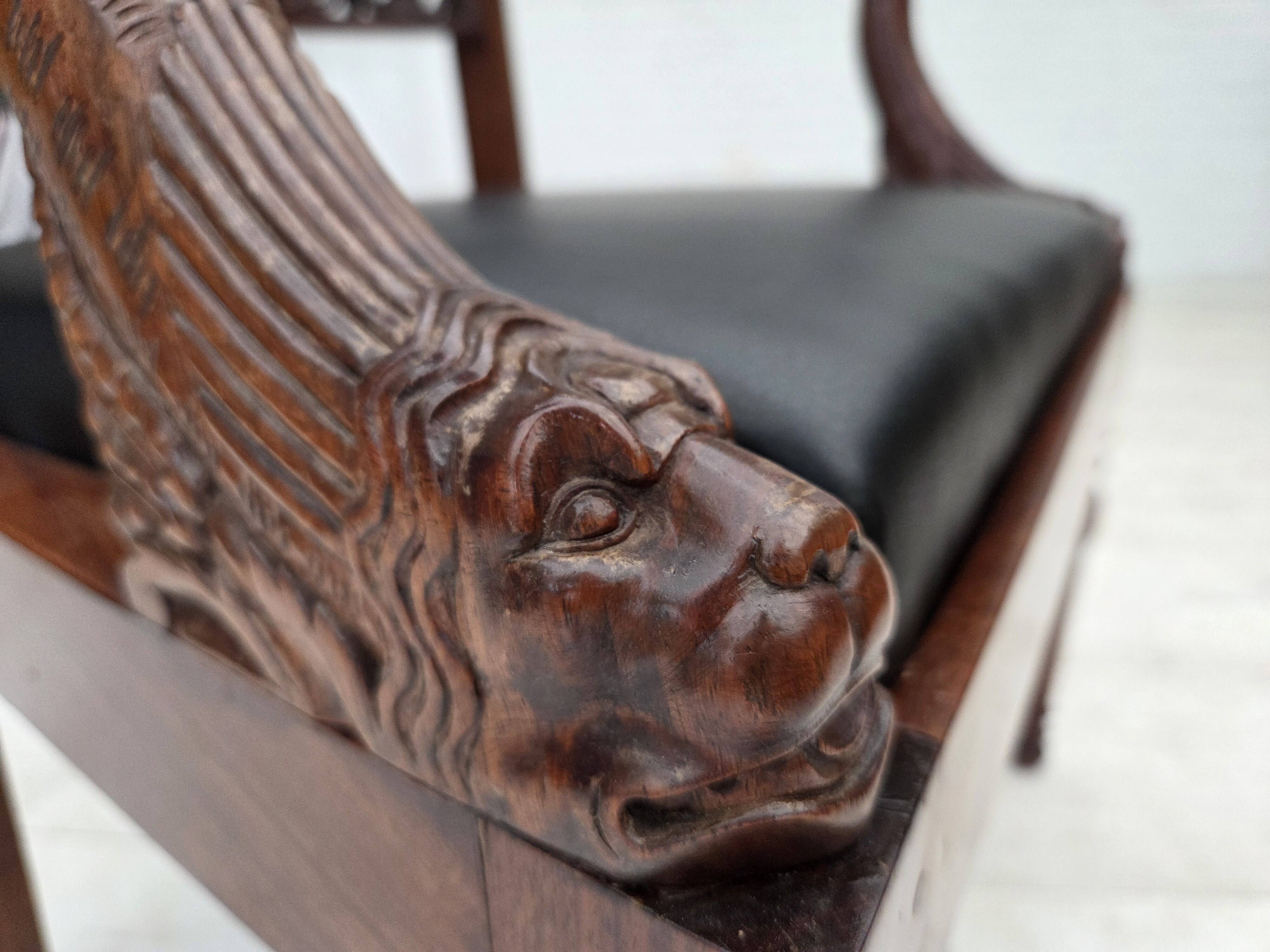 1920-30s, set of 2 armchairs, design after Georges Jacob, carved teak wood.