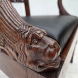 1920-30s, set of 2 armchairs, design after Georges Jacob, carved teak wood.