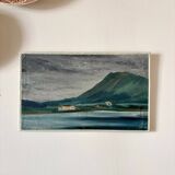 Oil painting on canvas "Mountain, village and river" no. 45