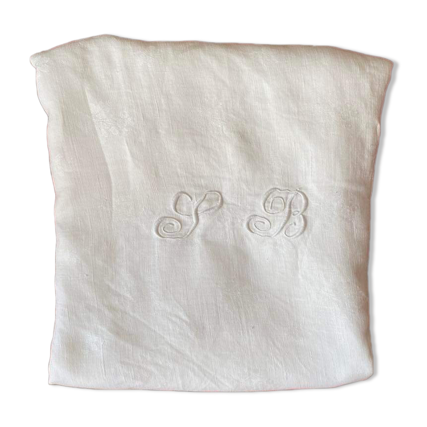 Old tablecloth in white cotton and monogram