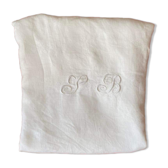 Old tablecloth in white cotton and monogram
