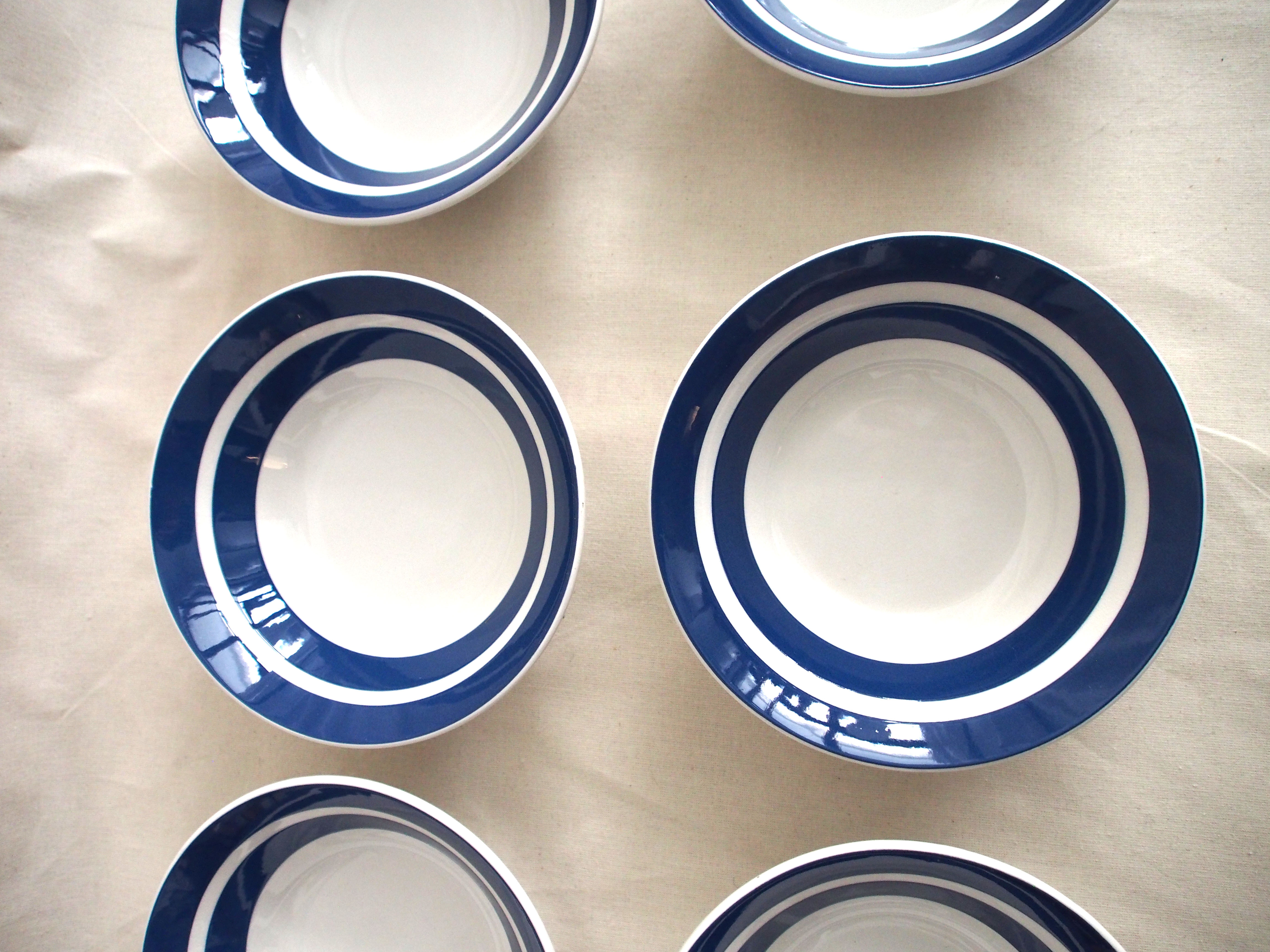 Series of 6 tablespoons in blue striped earthenware