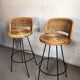 Set of 2 stools swivel rattan 60s
