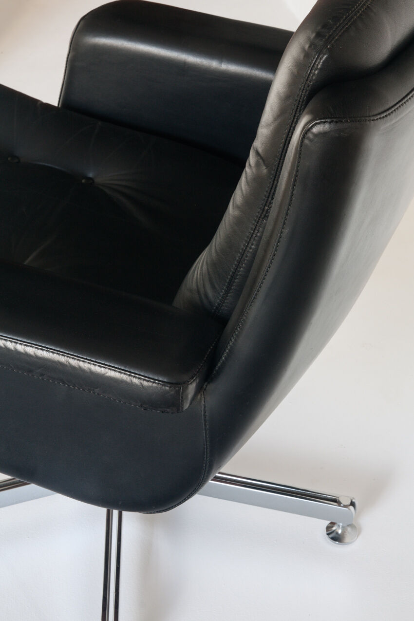 Vintage leather revolving chair, France 1960