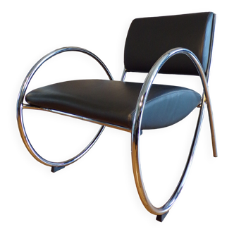 Chrome and Scandinavian faux leather armchair