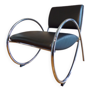 Fauteuil chrome et skaï scandinave
