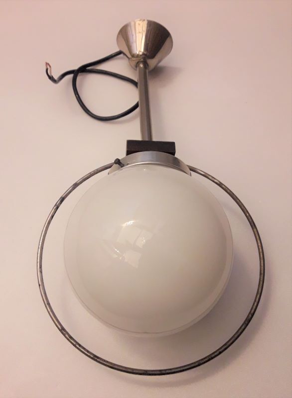 Art Deco aluminium and globe ceiling light