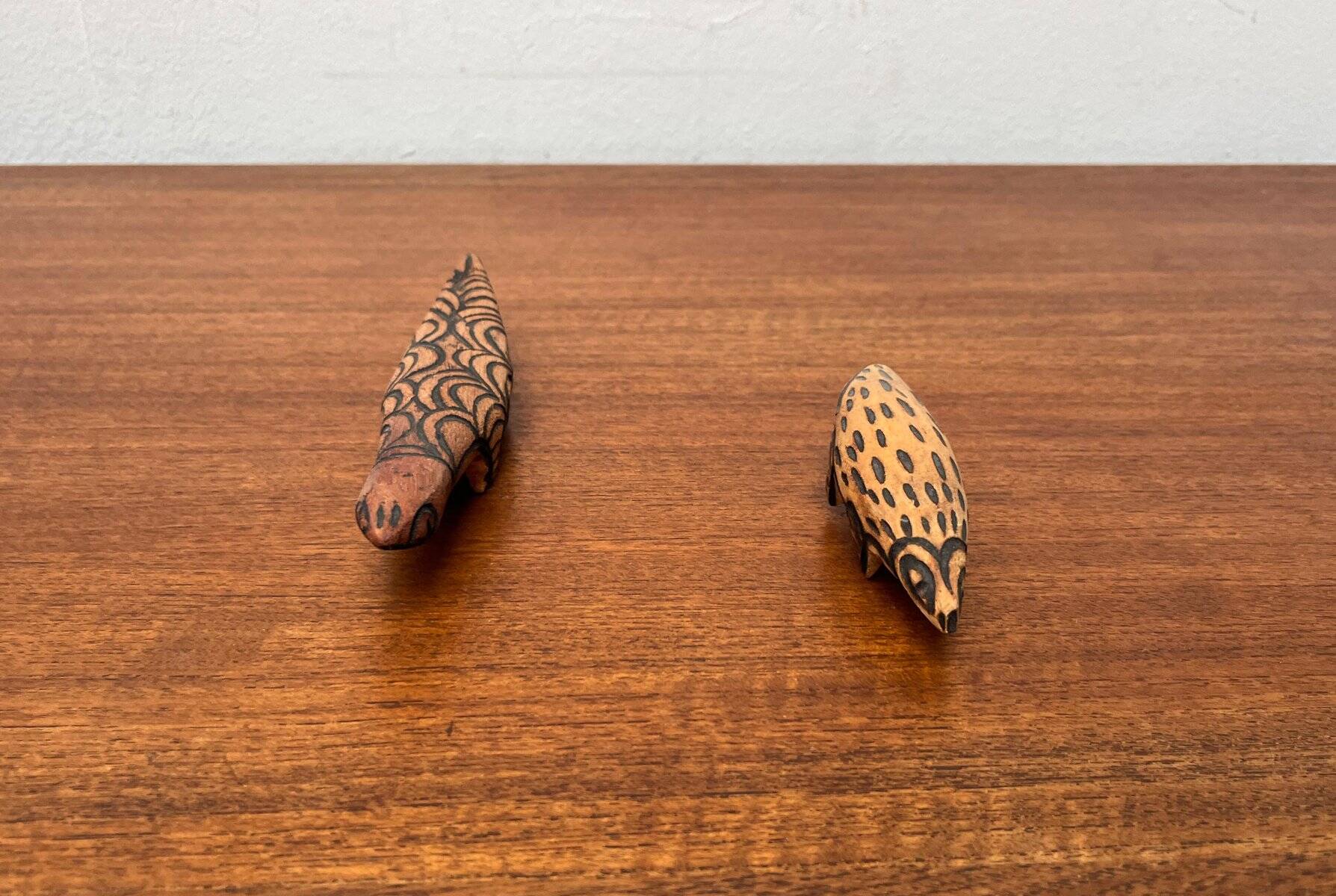 Vintage Australian Aboriginal Art Carved Wooden Animal Figurines, Set of 2