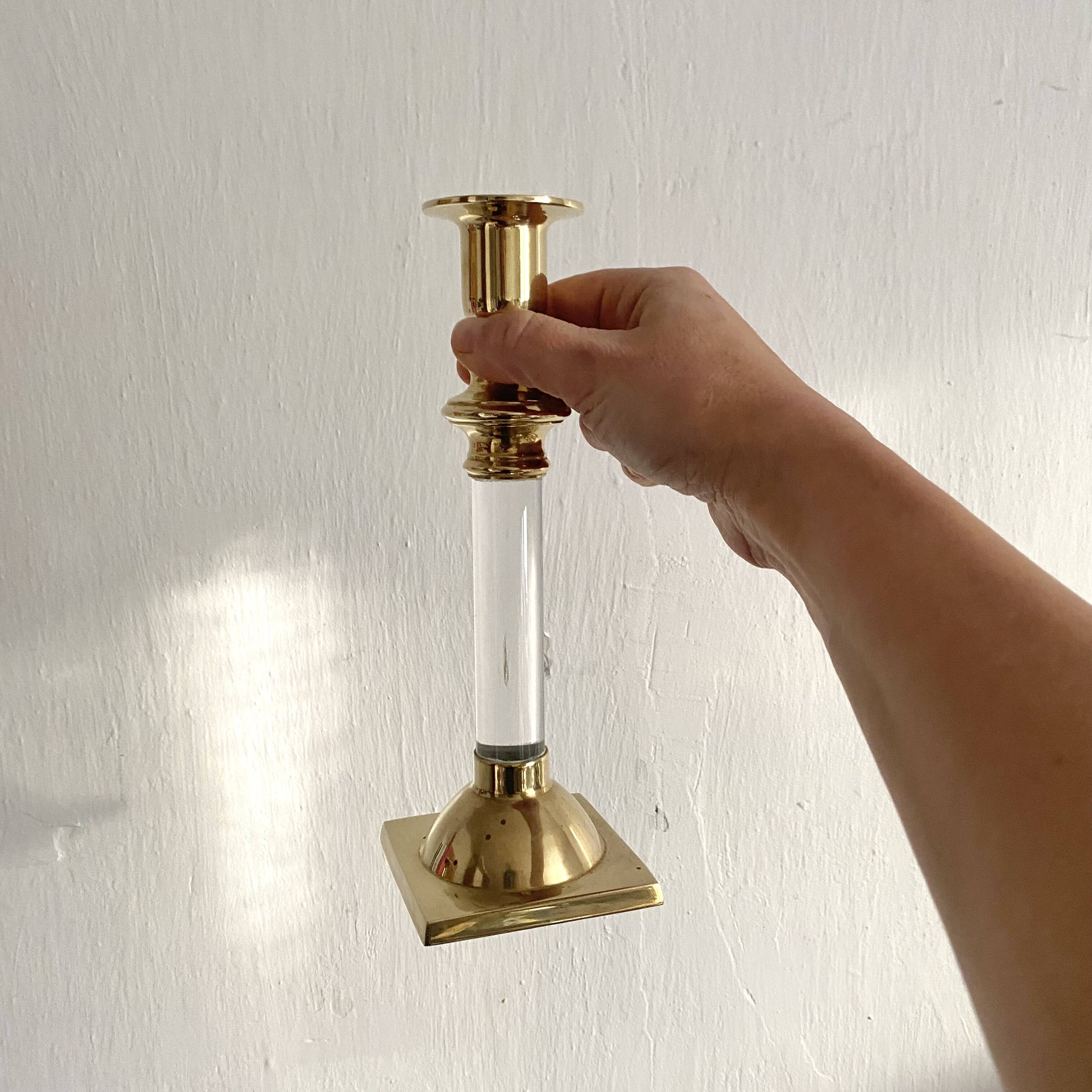 Pair of brass and lucite candlesticks, 1970s