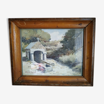 Aquarelle "la fontaine bretonne" de Claude Houal