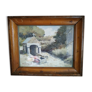 Aquarelle la fontaine bretonne