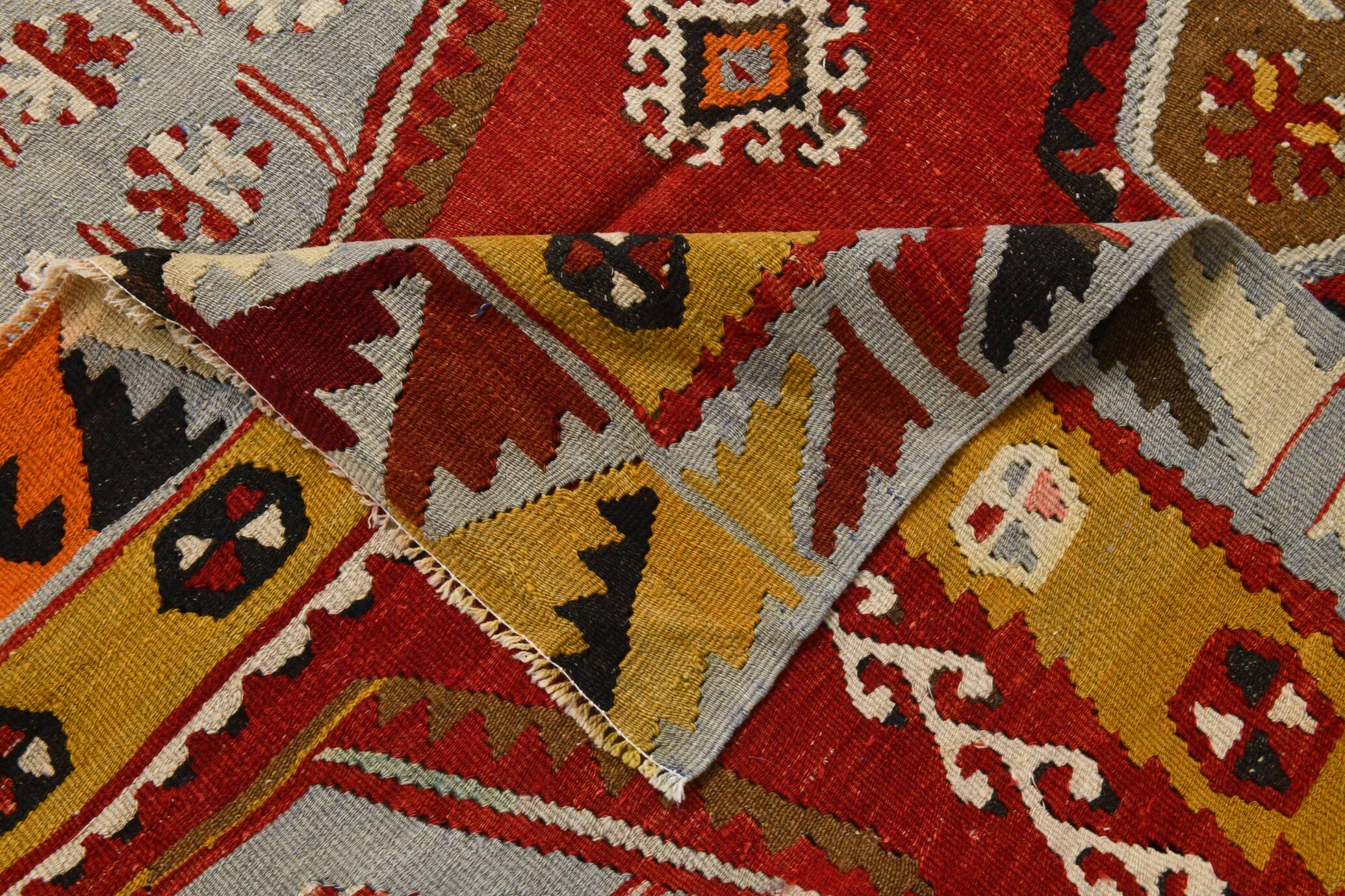 Grand Kilim Designer Vintage, Tapis Anatolien Rouge Fait Main, 149x308 Cm